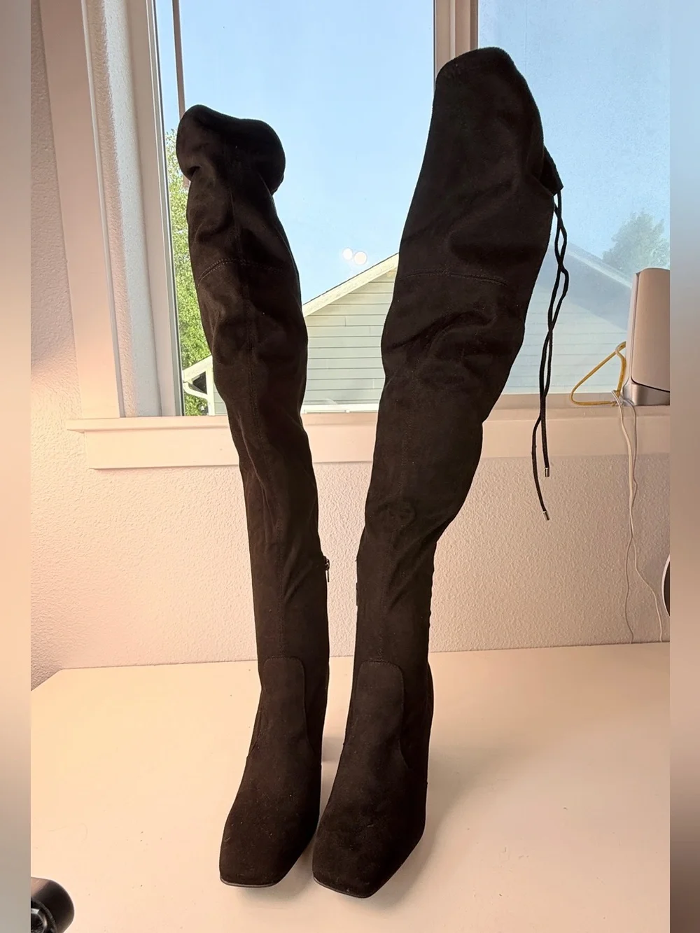 Unisa Black Over The Knee Stretch Boots Block Heel Size 10 Black Boots